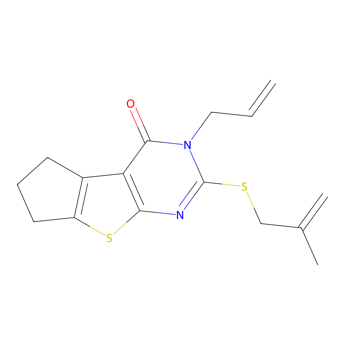 3-allyl-2-[(2-methyl-2-propenyl)sulfanyl]-3,5,6,7-tetrahydro-4H-cyclopenta[4,5]thieno[2,3-d]pyrimidin-4-one molecular structure, CAS 316357-97-8