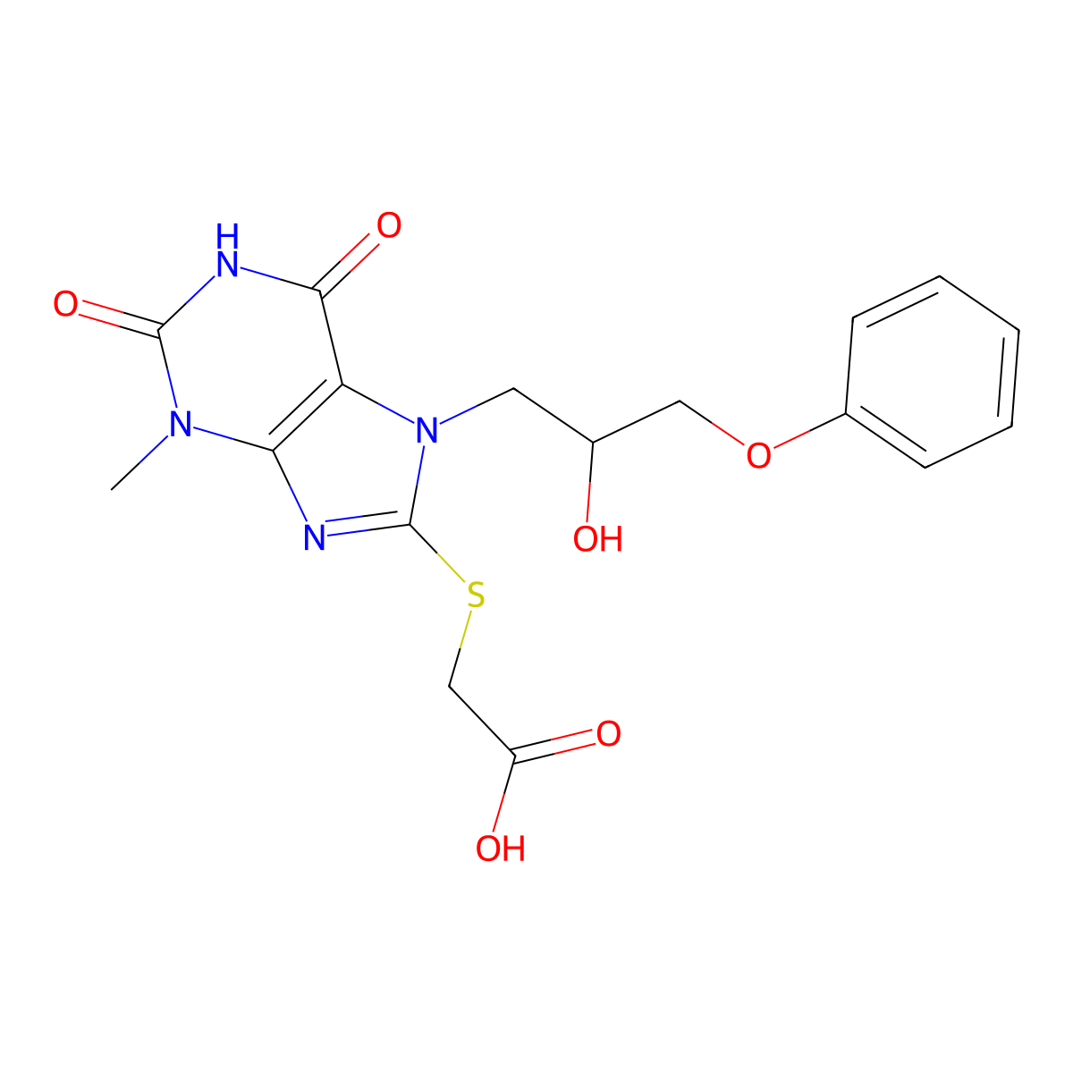 2-[7-(2-Hydroxy-3-phenoxypropyl)-3-methyl-2,6-dioxopurin-8-yl]sulfanylacetic acid molecular structure, CAS 316358-03-9