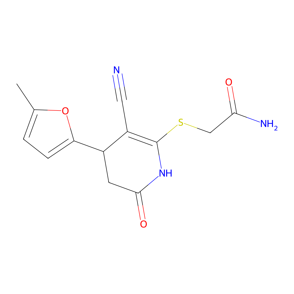 2-((3-Cyano-4-(5-methylfuran-2-yl)-6-oxo-1,4,5,6-tetrahydropyridin-2-yl)thio)acetamide molecular structure, CAS 316358-10-8