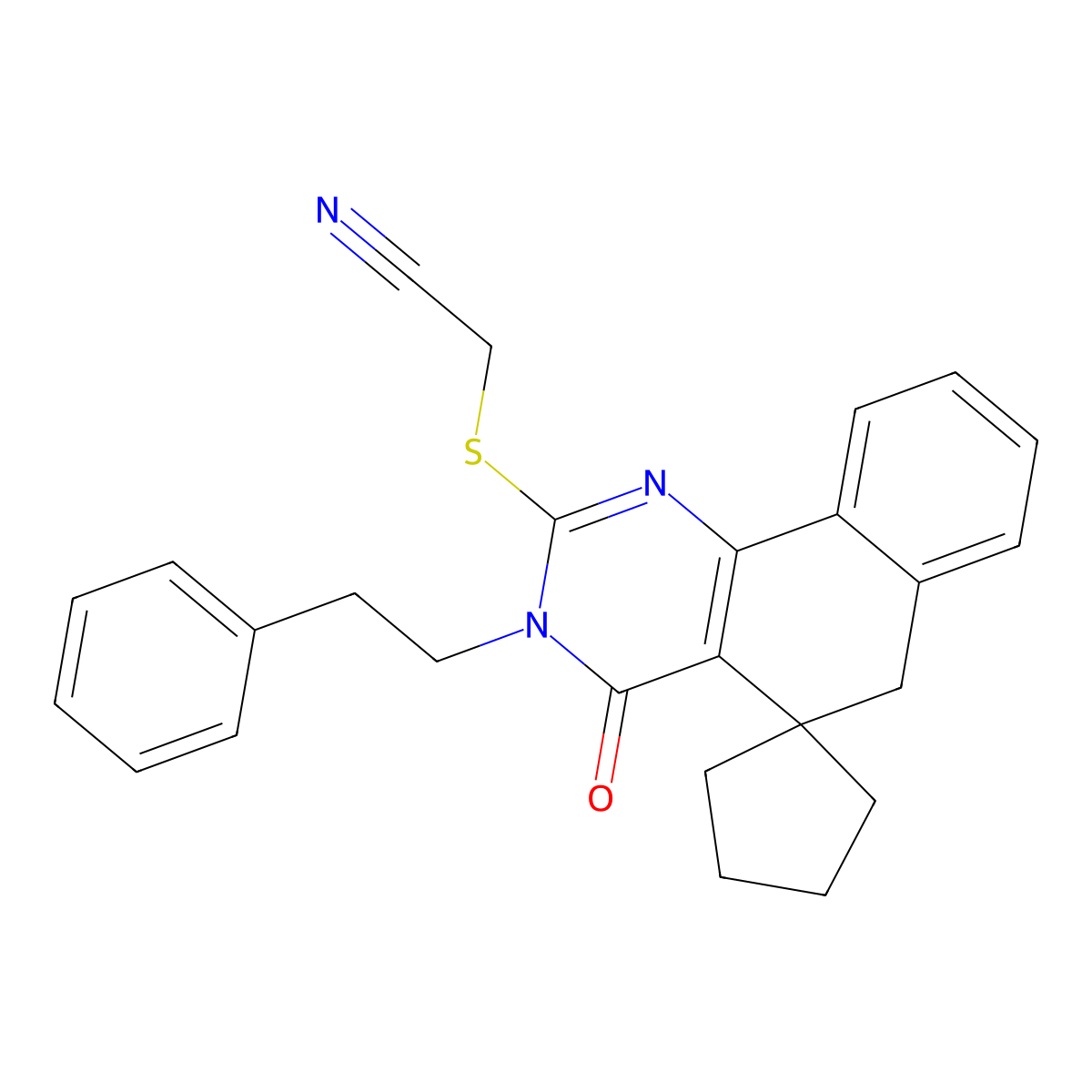 2-[4-oxo-3-(2-phenylethyl)spiro[6H-benzo[h]quinazoline-5,1'-cyclopentane]-2-yl]sulfanylacetonitrile molecular structure, CAS 316358-17-5