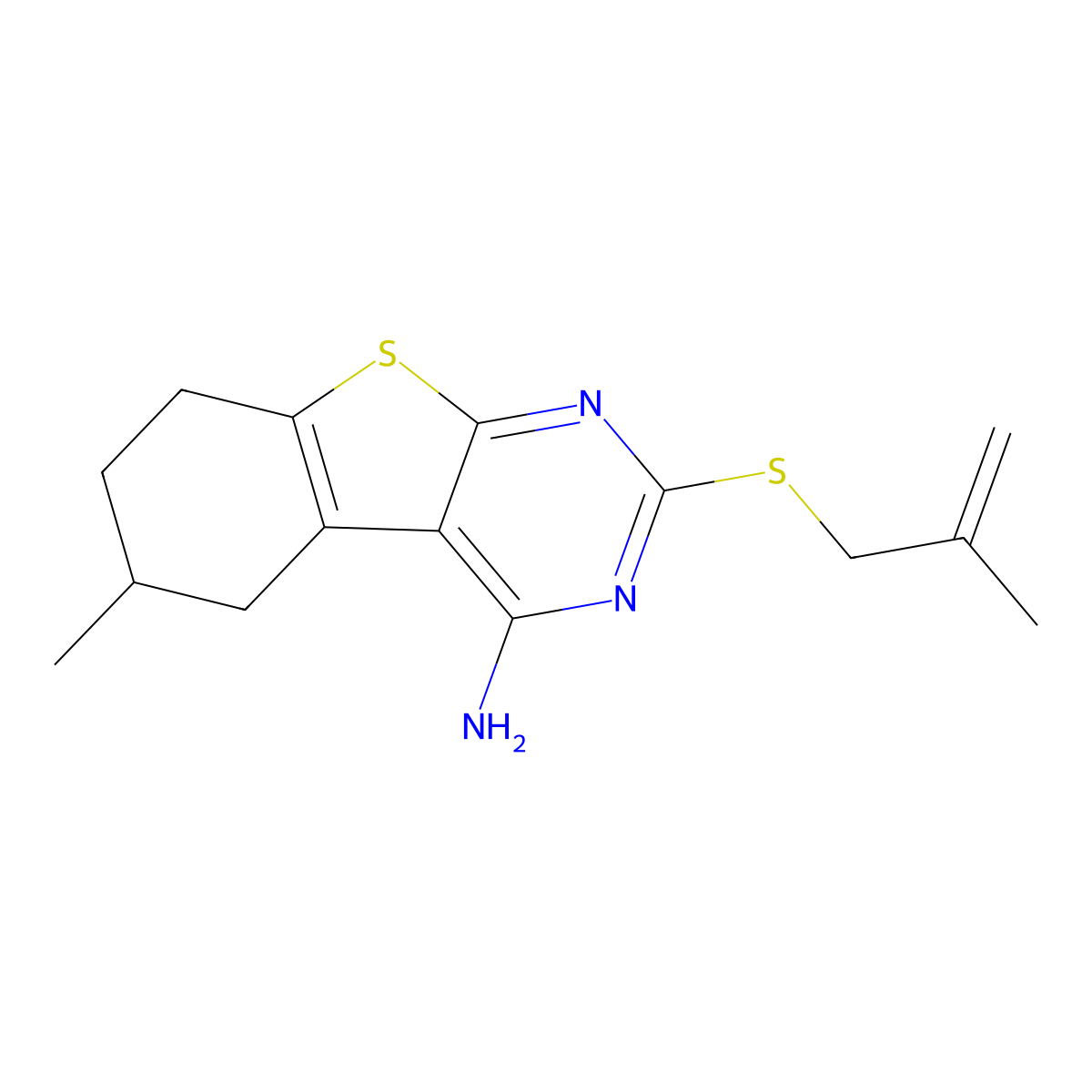 6-Methyl-2-(2-methylprop-2-enylsulfanyl)-5,6,7,8-tetrahydro-[1]benzothiolo[2,3-d]pyrimidin-4-amine molecular structure, CAS 316358-27-7