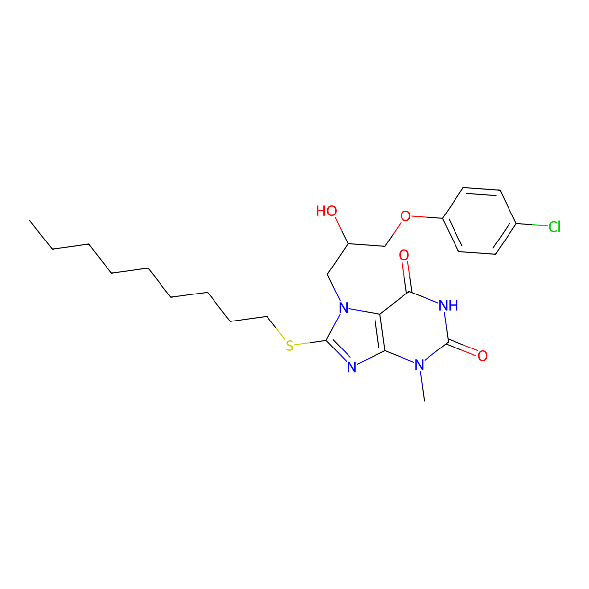 7-[3-(4-chlorophenoxy)-2-hydroxypropyl]-3-methyl-8-(nonylsulfanyl)-3,7-dihydro-1H-purine-2,6-dione molecular structure, CAS 316358-60-8