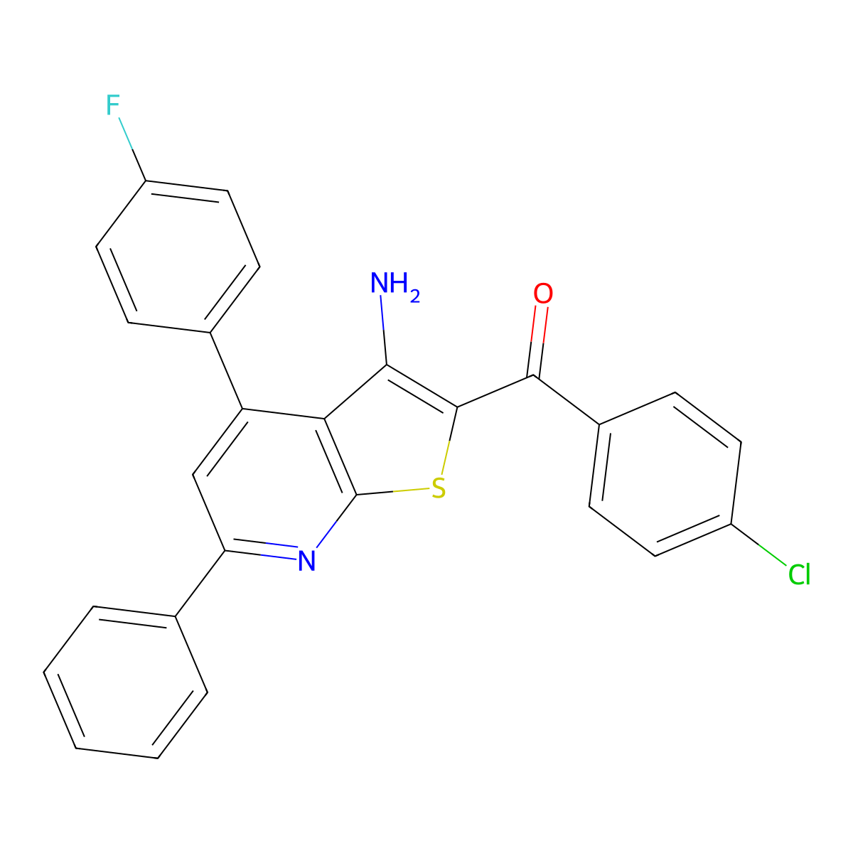 [3-Amino-4-(4-fluorophenyl)-6-phenylthieno[2,3-b]pyridin-2-yl]-(4-chlorophenyl)methanone molecular structure, CAS 316358-64-2