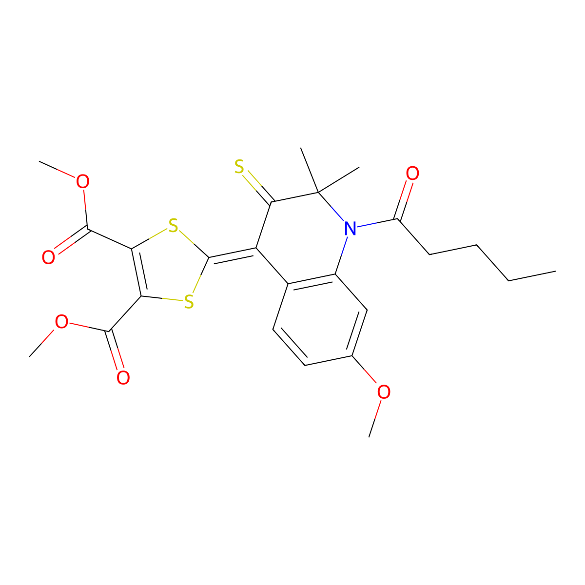 dimethyl 2-(2,2-dimethyl-7-(methyloxy)-1-pentanoyl-3-thioxo-2,3-dihydro-4(1H)-quinolinylidene)-1,3-dithiole-4,5-dicarboxylate molecular structure, CAS 316358-68-6