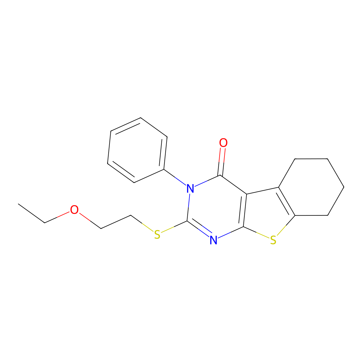2-[(2-ethoxyethyl)sulfanyl]-3-phenyl-5,6,7,8-tetrahydro[1]benzothieno[2,3-d]pyrimidin-4(3H)-one molecular structure, CAS 316358-77-7