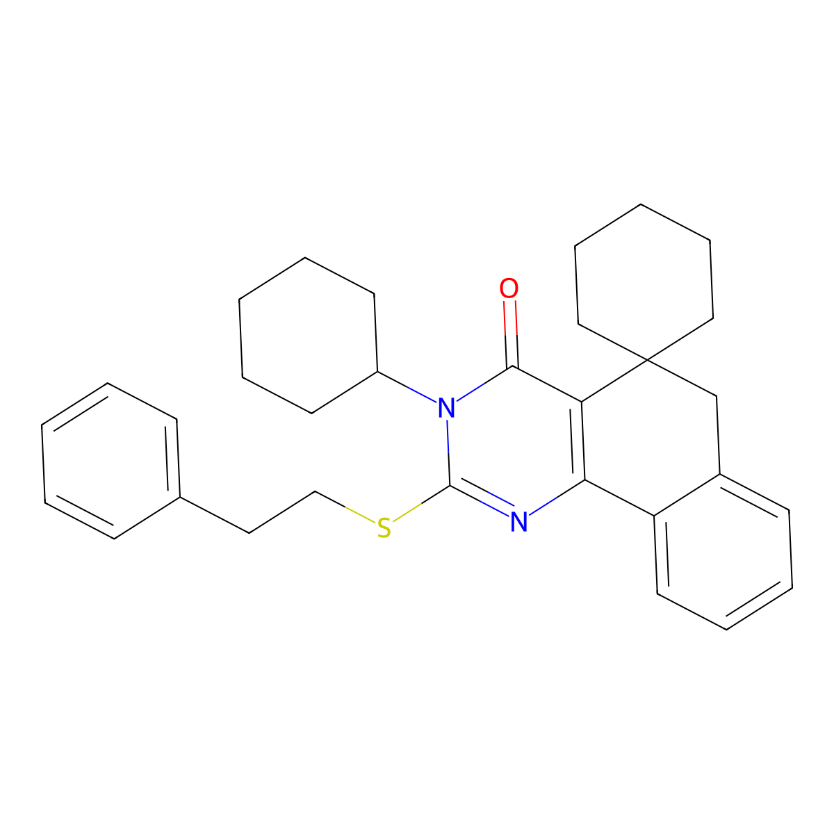 3-cyclohexyl-2-[(2-phenylethyl)sulfanyl]-5,6-dihydrospiro(benzo[h]quinazoline-5,1'-cyclohexane)-4(3H)-one molecular structure, CAS 316358-93-7