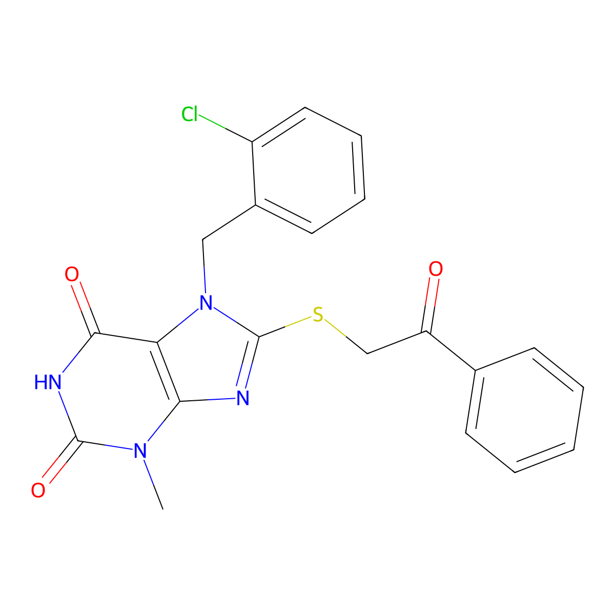 7-(2-chlorobenzyl)-3-methyl-8-[(2-oxo-2-phenylethyl)sulfanyl]-3,7-dihydro-1H-purine-2,6-dione molecular structure, CAS 316358-98-2
