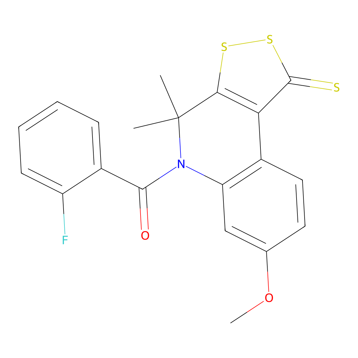 (2-fluorophenyl)(7-methoxy-4,4-dimethyl-1-thioxo-1,4-dihydro-5H-[1,2]dithiolo[3,4-c]quinolin-5-yl)methanone molecular structure, CAS 316359-06-5