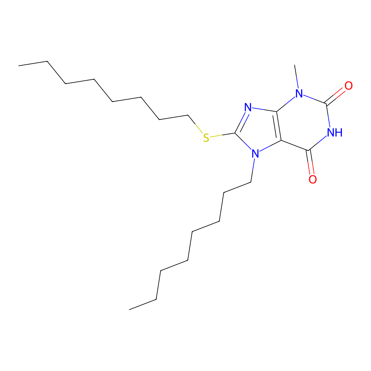 3-methyl-7-octyl-8-(octylsulfanyl)-3,7-dihydro-1H-purine-2,6-dione molecular structure, CAS 316359-25-8