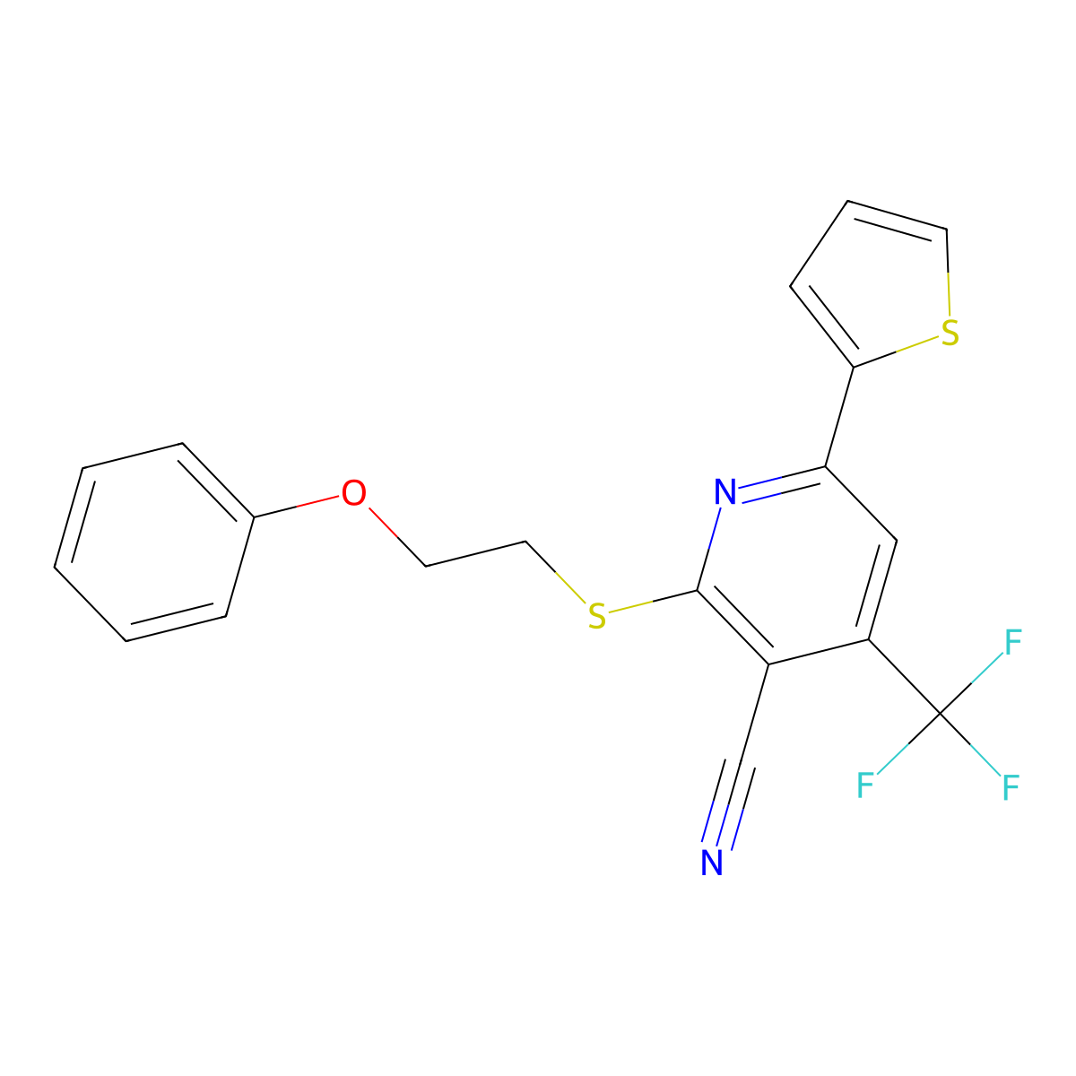 2-(2-Phenoxyethylsulfanyl)-6-thiophen-2-yl-4-(trifluoromethyl)pyridine-3-carbonitrile molecular structure, CAS 316359-27-0