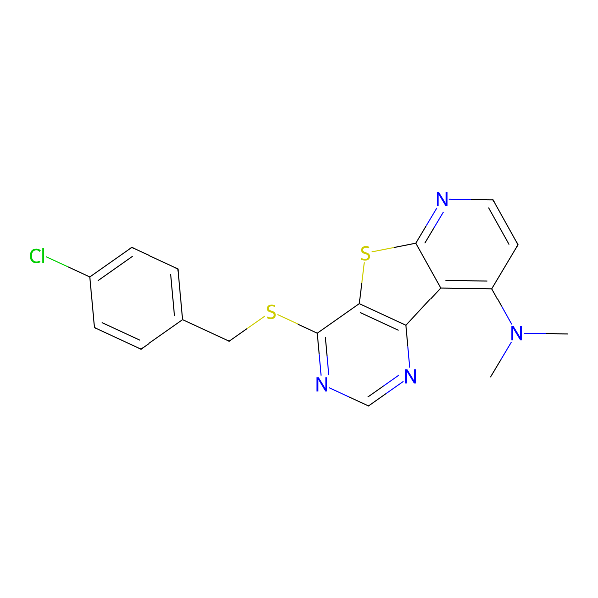 4-[(4-chlorophenyl)methylsulfanyl]-N,N-dimethylpyrido[1,2]thieno[3,4-d]pyrimidin-9-amine molecular structure, CAS 316359-31-6