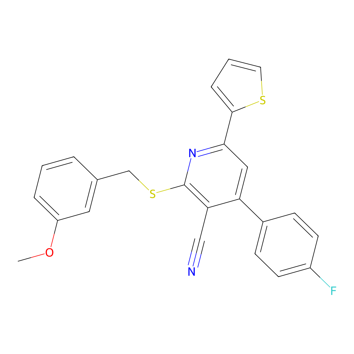 4-(4-Fluorophenyl)-2-[(3-methoxyphenyl)methylsulfanyl]-6-thiophen-2-ylpyridine-3-carbonitrile molecular structure, CAS 316359-55-4