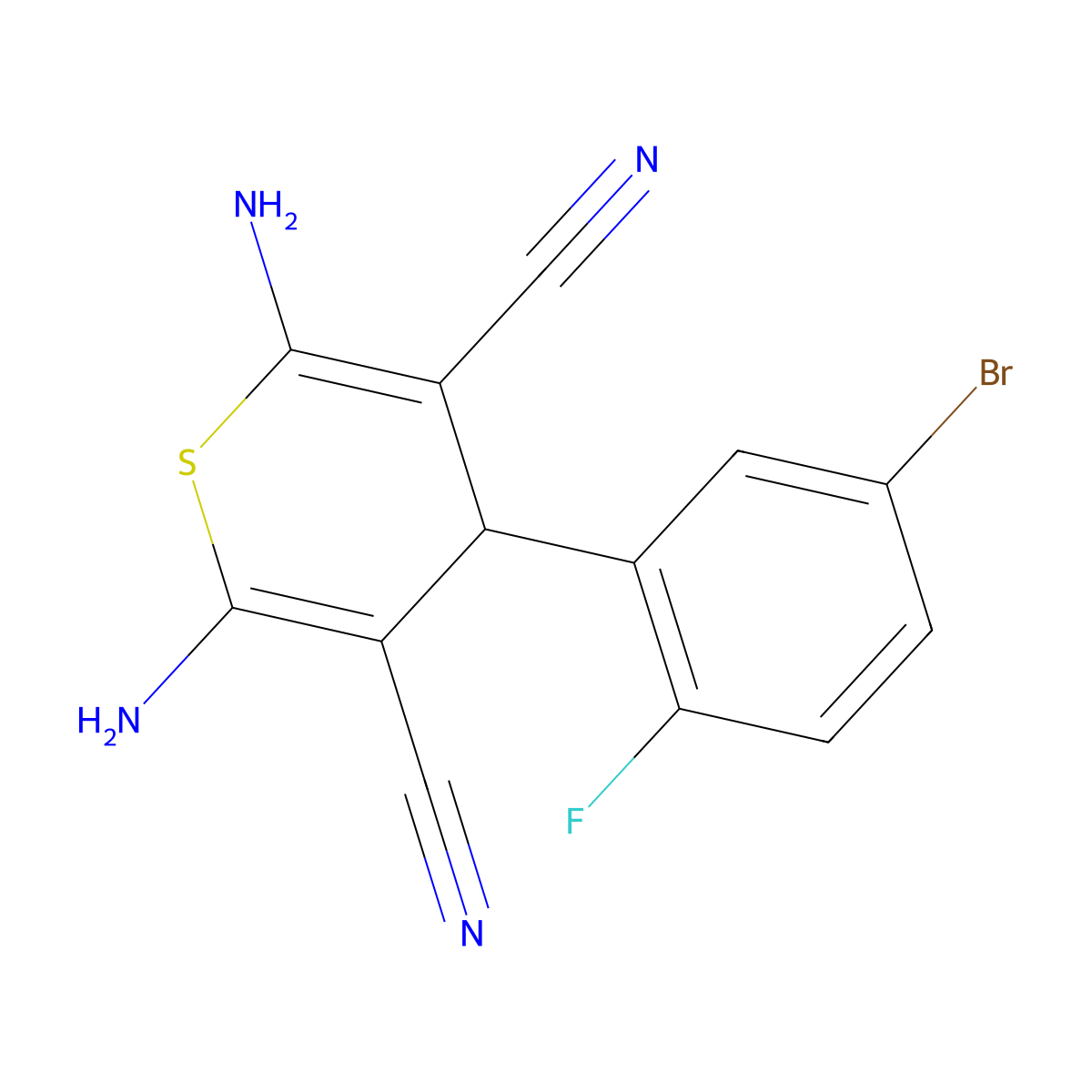 2,6-diamino-4-(5-bromo-2-fluorophenyl)-4H-thiopyran-3,5-dicarbonitrile molecular structure, CAS 316359-83-8