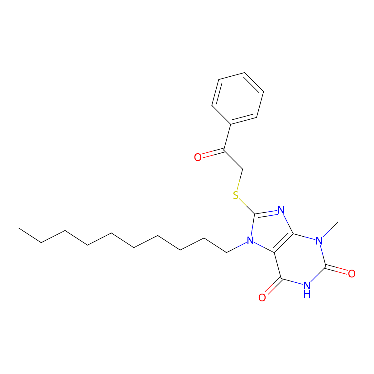 7-decyl-3-methyl-8-[(2-oxo-2-phenylethyl)sulfanyl]-3,7-dihydro-1H-purine-2,6-dione molecular structure, CAS 316359-88-3