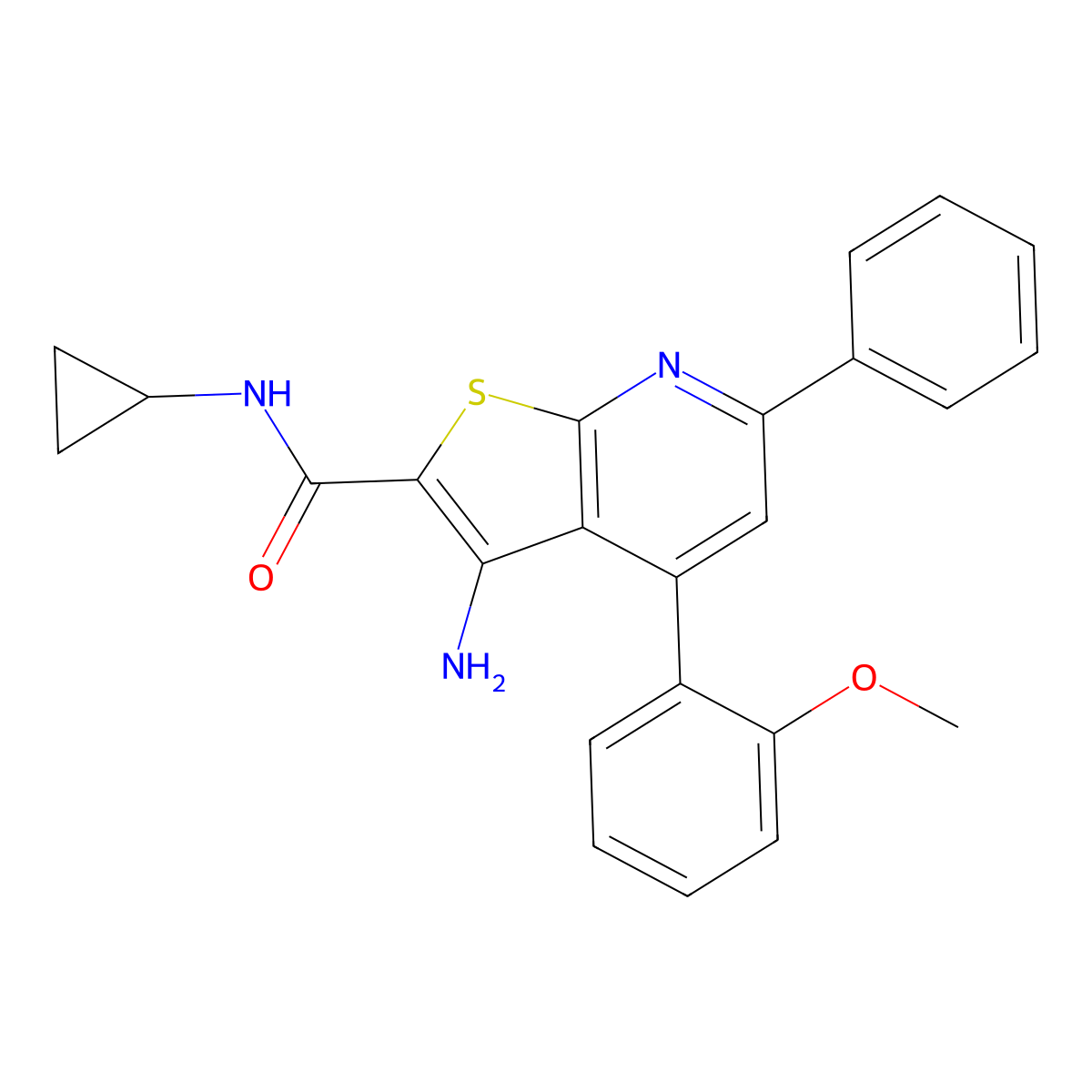 3-amino-N-cyclopropyl-4-(2-methoxyphenyl)-6-phenylthieno[2,3-b]pyridine-2-carboxamide molecular structure, CAS 316360-03-9
