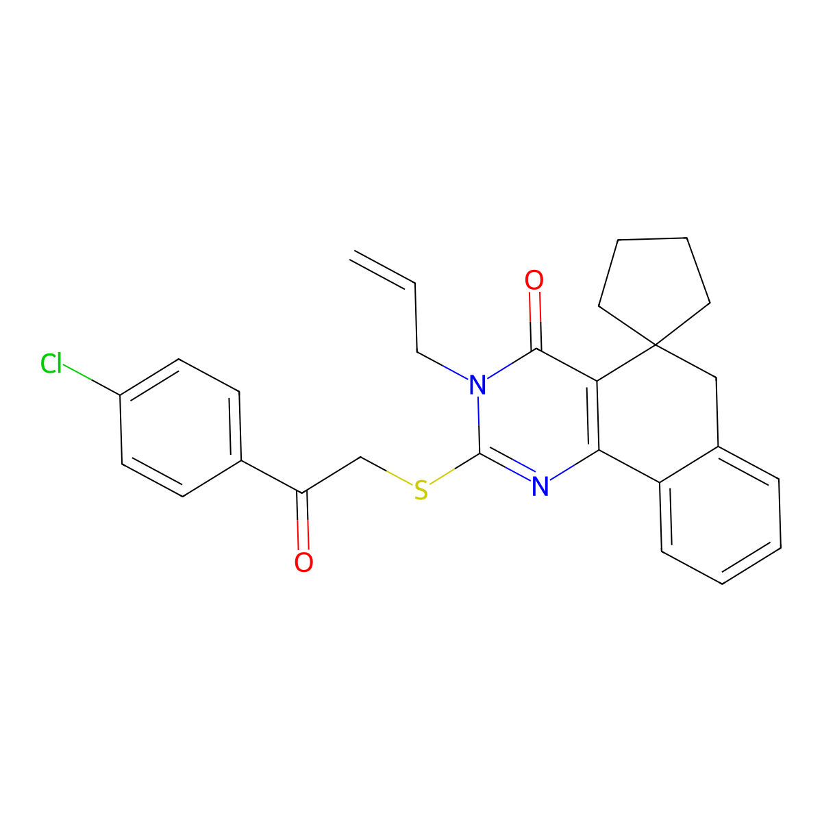2-[2-(4-chlorophenyl)-2-oxoethyl]sulfanyl-3-prop-2-enylspiro[6H-benzo[h]quinazoline-5,1'-cyclopentane]-4-one molecular structure, CAS 316360-04-0