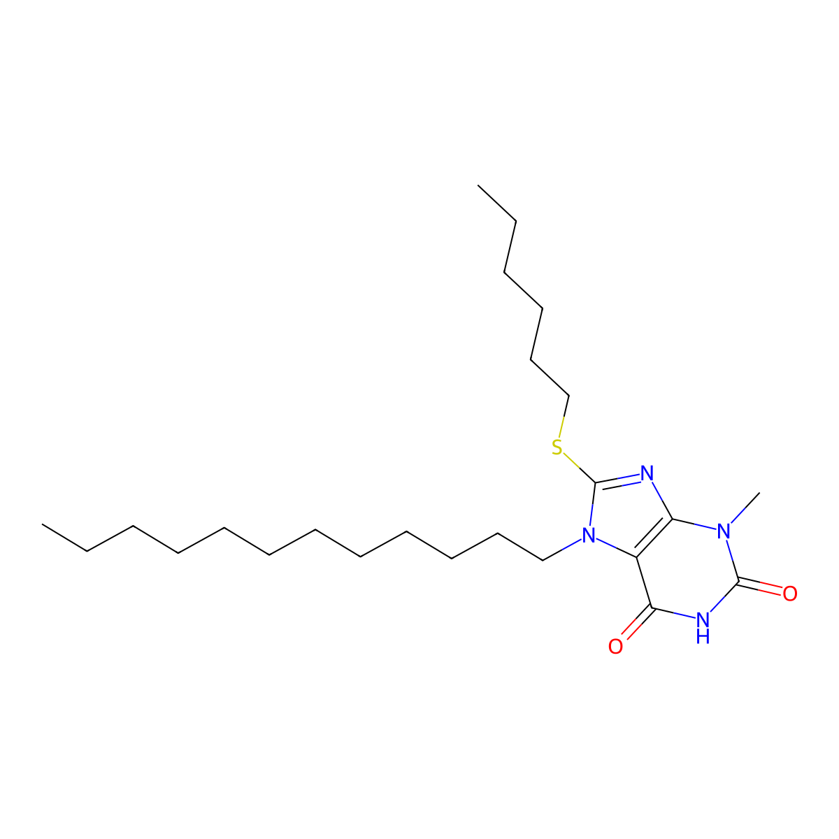 7-dodecyl-8-(hexylsulfanyl)-3-methyl-3,7-dihydro-1H-purine-2,6-dione molecular structure, CAS 316360-05-1