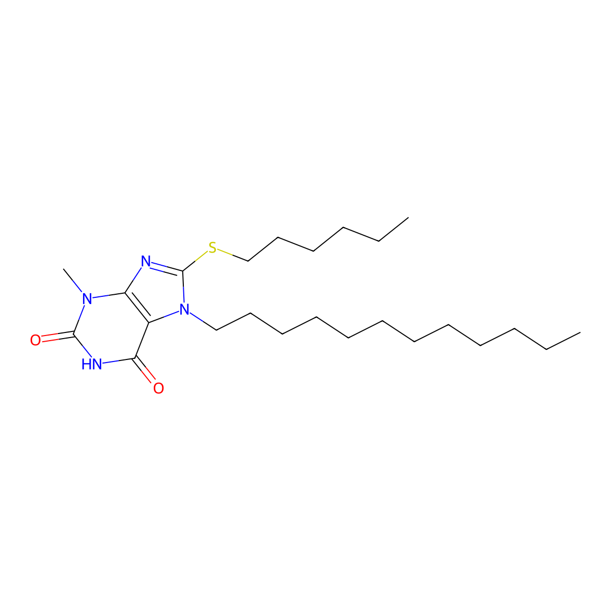 7-dodecyl-8-(hexylsulfanyl)-3-methyl-3,7-dihydro-1H-purine-2,6-dione molecular structure, CAS 316360-05-1