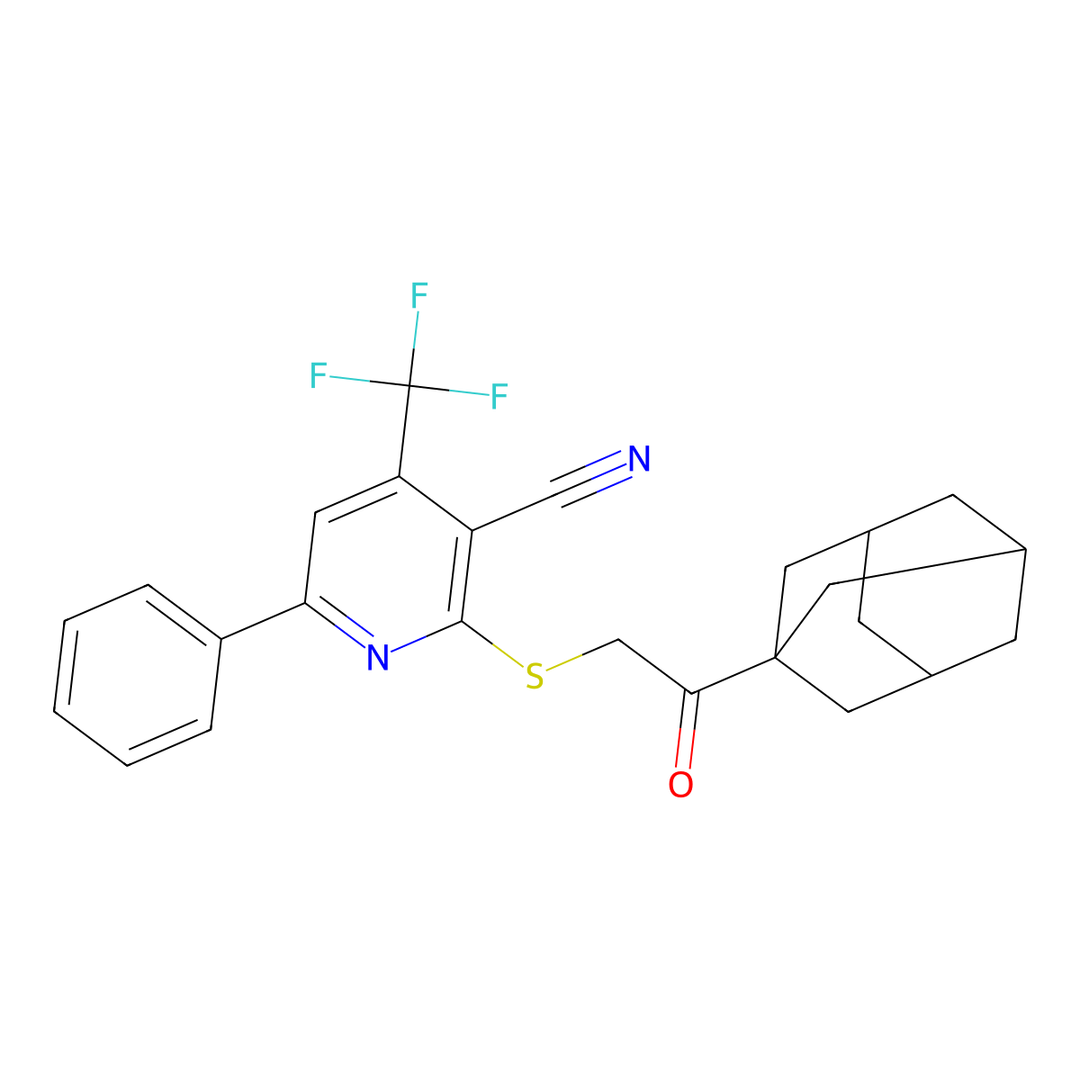 2-[2-(1-Adamantyl)-2-oxoethyl]sulfanyl-6-phenyl-4-(trifluoromethyl)pyridine-3-carbonitrile molecular structure, CAS 316360-11-9