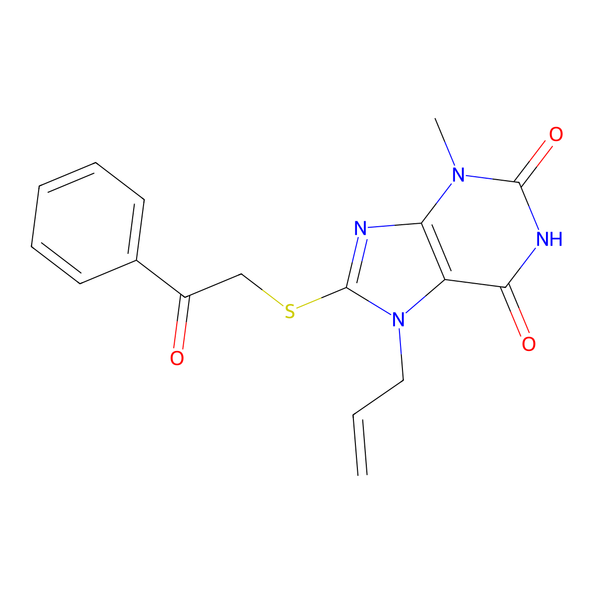 3-methyl-8-[(2-oxo-2-phenylethyl)sulfanyl]-7-(prop-2-en-1-yl)-3,7-dihydro-1H-purine-2,6-dione molecular structure, CAS 316360-13-1