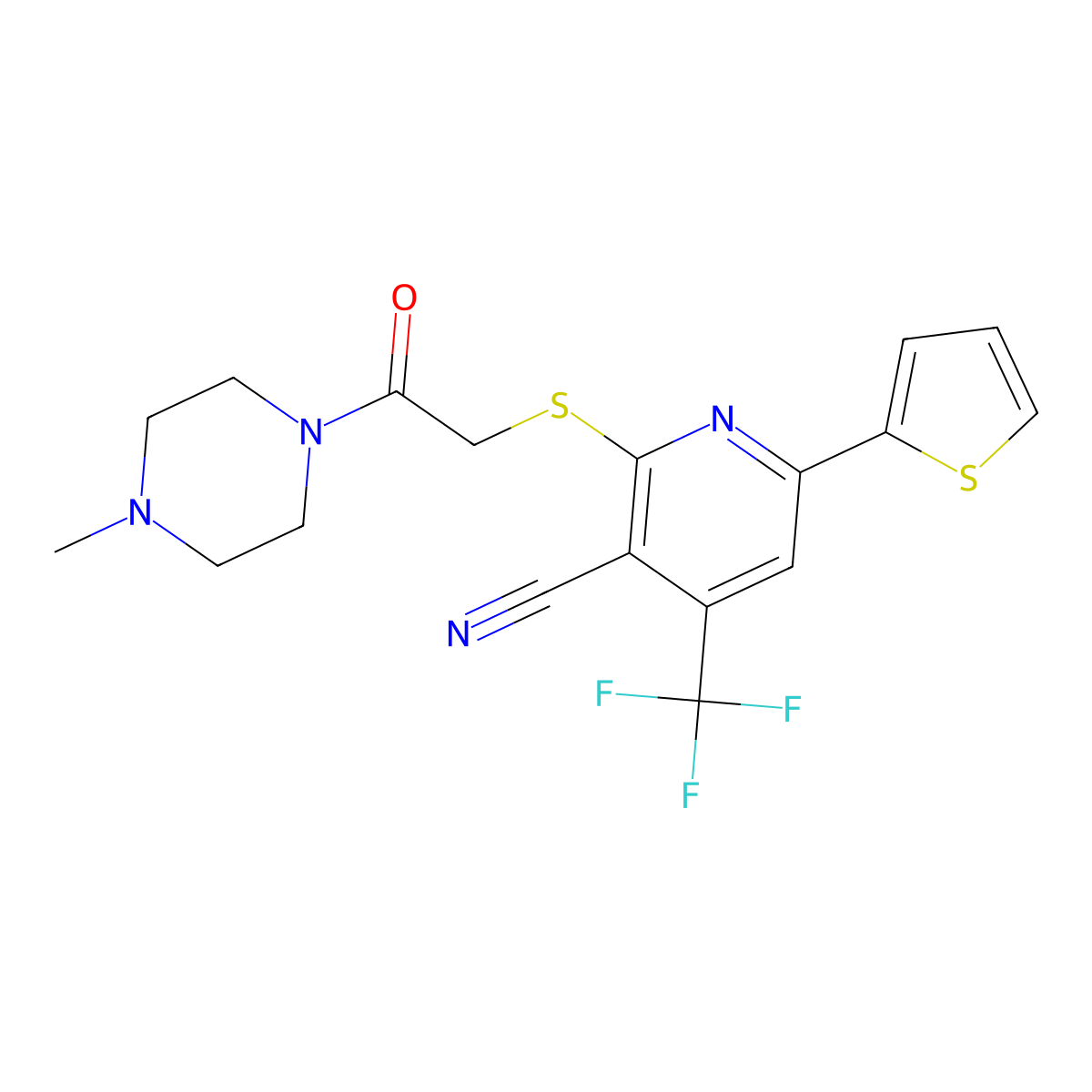 2-[2-(4-Methylpiperazin-1-yl)-2-oxoethyl]sulfanyl-6-thiophen-2-yl-4-(trifluoromethyl)pyridine-3-carbonitrile molecular structure, CAS 316360-14-2