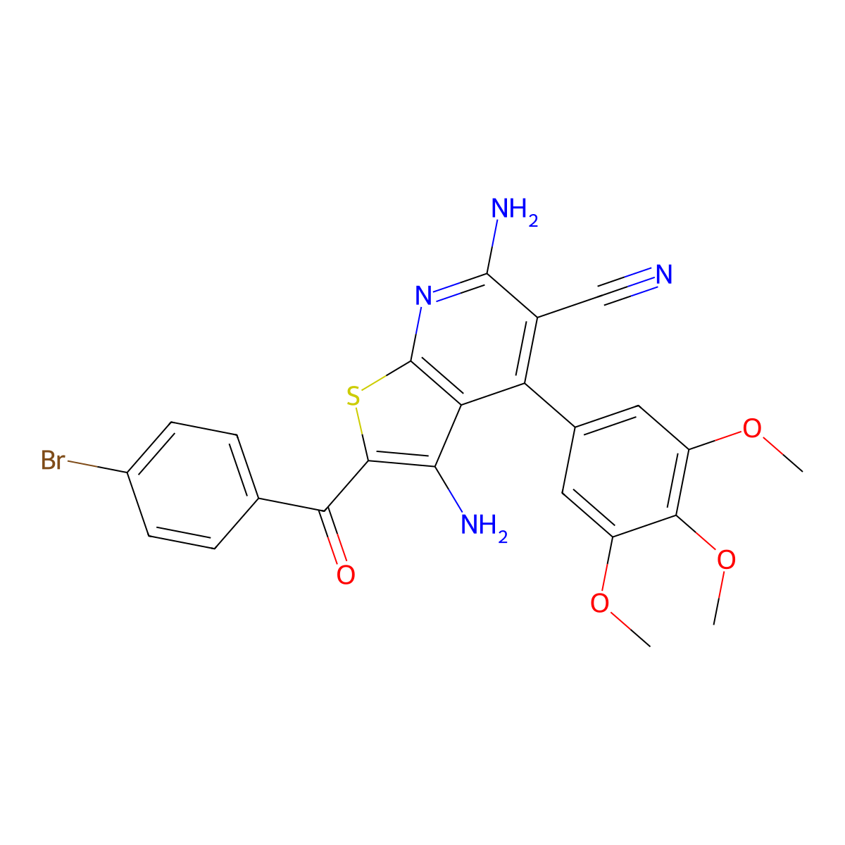 3,6-Diamino-2-(4-bromobenzoyl)-4-(3,4,5-trimethoxyphenyl)thieno[2,3-b]pyridine-5-carbonitrile molecular structure, CAS 316360-16-4