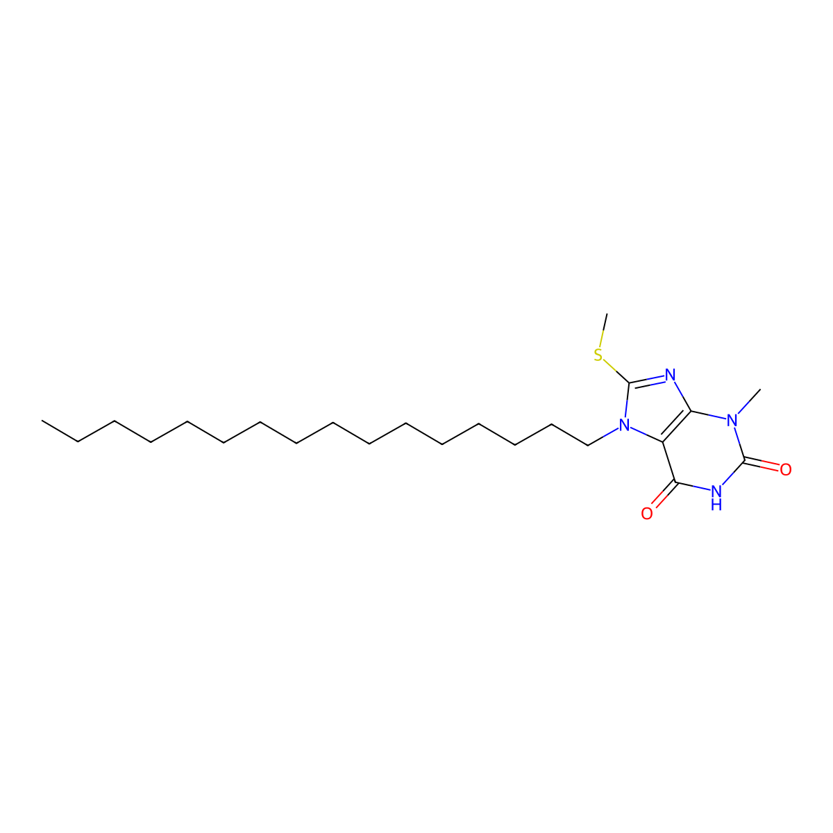 7-hexadecyl-3-methyl-8-(methylsulfanyl)-3,7-dihydro-1H-purine-2,6-dione molecular structure, CAS 316360-51-7