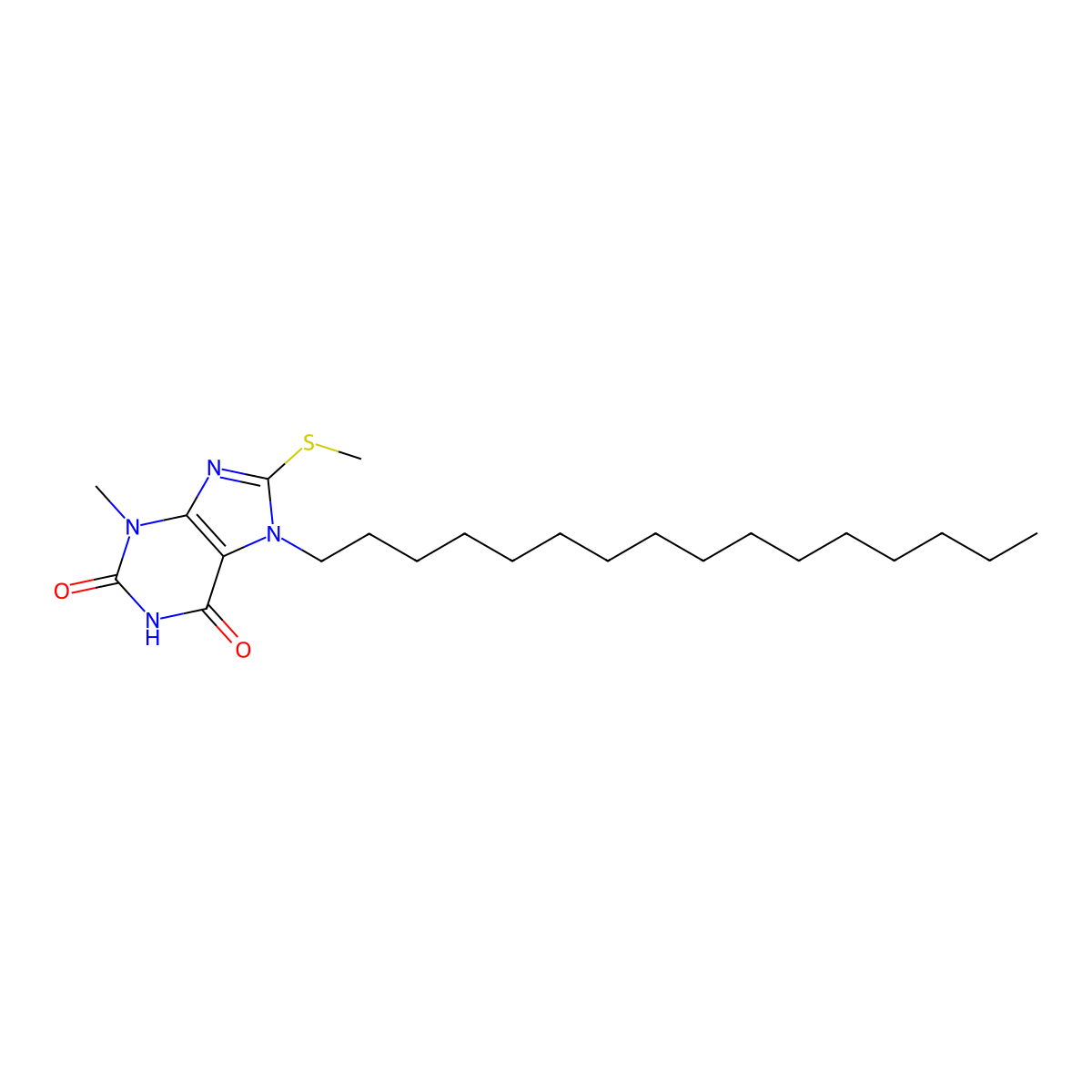7-hexadecyl-3-methyl-8-(methylsulfanyl)-3,7-dihydro-1H-purine-2,6-dione molecular structure, CAS 316360-51-7