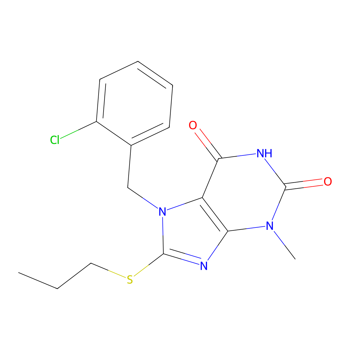7-(2-chlorobenzyl)-3-methyl-8-(propylsulfanyl)-3,7-dihydro-1H-purine-2,6-dione molecular structure, CAS 316360-52-8