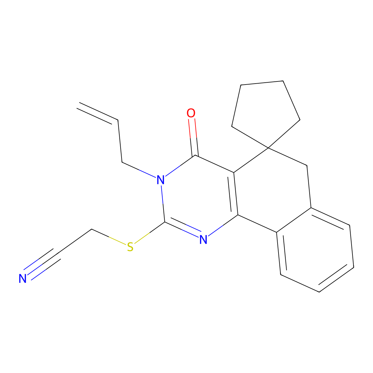 2-(4-oxo-3-prop-2-enylspiro[6H-benzo[h]quinazoline-5,1'-cyclopentane]-2-yl)sulfanylacetonitrile molecular structure, CAS 316360-54-0