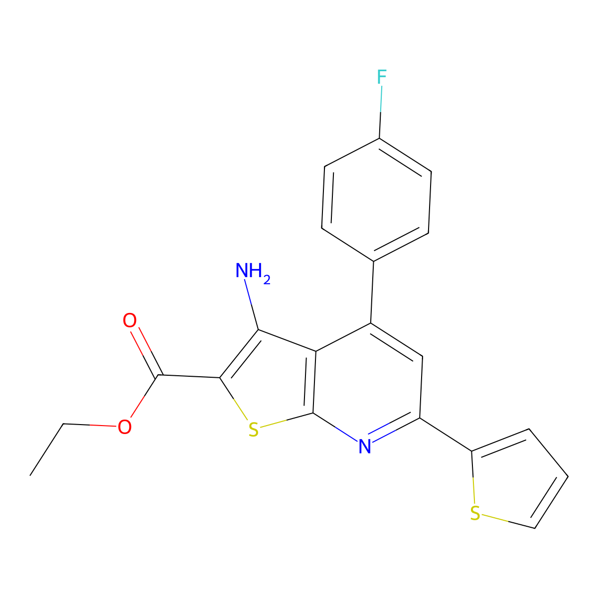 Ethyl 3-amino-4-(4-fluorophenyl)-6-(thiophen-2-yl)thieno[2,3-b]pyridine-2-carboxylate molecular structure, CAS 316360-63-1