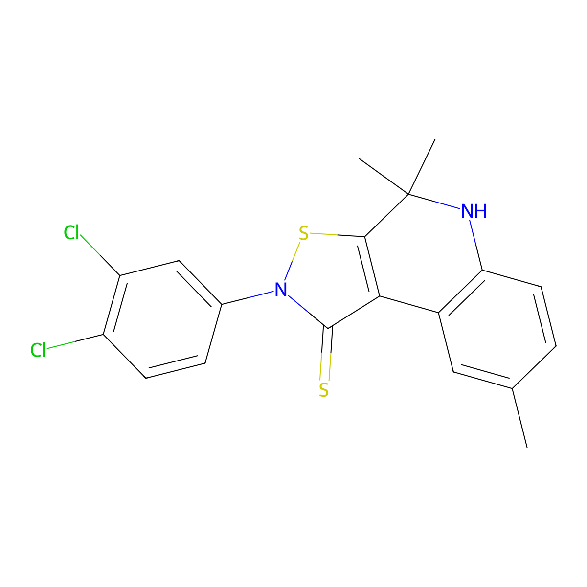 2-(3,4-dichlorophenyl)-4,4,8-trimethyl-4,5-dihydroisothiazolo[5,4-c]quinoline-1(2H)-thione molecular structure, CAS 316360-84-6