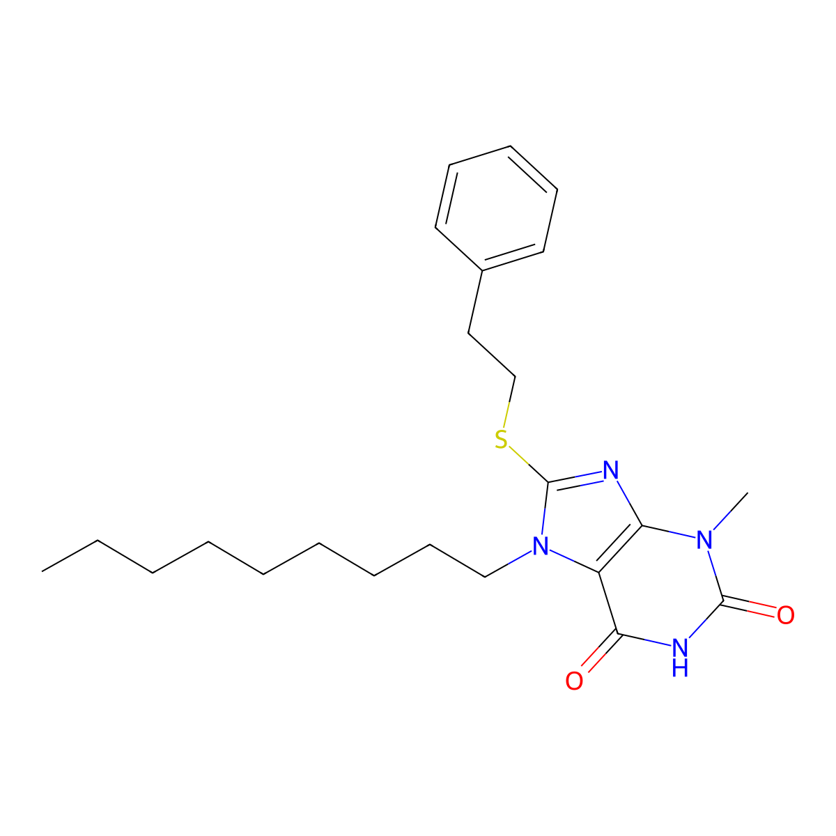 3-methyl-7-nonyl-8-[(2-phenylethyl)sulfanyl]-3,7-dihydro-1H-purine-2,6-dione molecular structure, CAS 316360-98-2