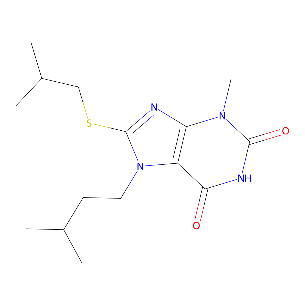 8-(isobutylthio)-7-isopentyl-3-methyl-1H-purine-2,6(3H,7H)-dione molecular structure, CAS 316361-05-4