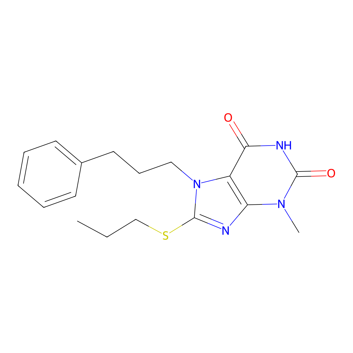 3-methyl-7-(3-phenylpropyl)-8-(propylthio)-1H-purine-2,6(3H,7H)-dione molecular structure, CAS 316361-12-3