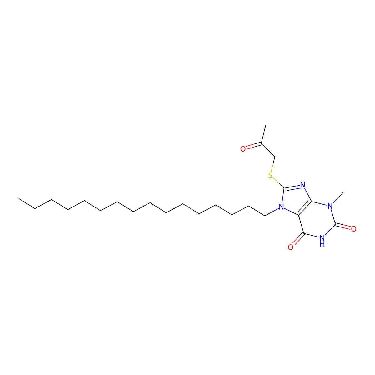 7-hexadecyl-3-methyl-8-[(2-oxopropyl)sulfanyl]-3,7-dihydro-1H-purine-2,6-dione molecular structure, CAS 316361-25-8