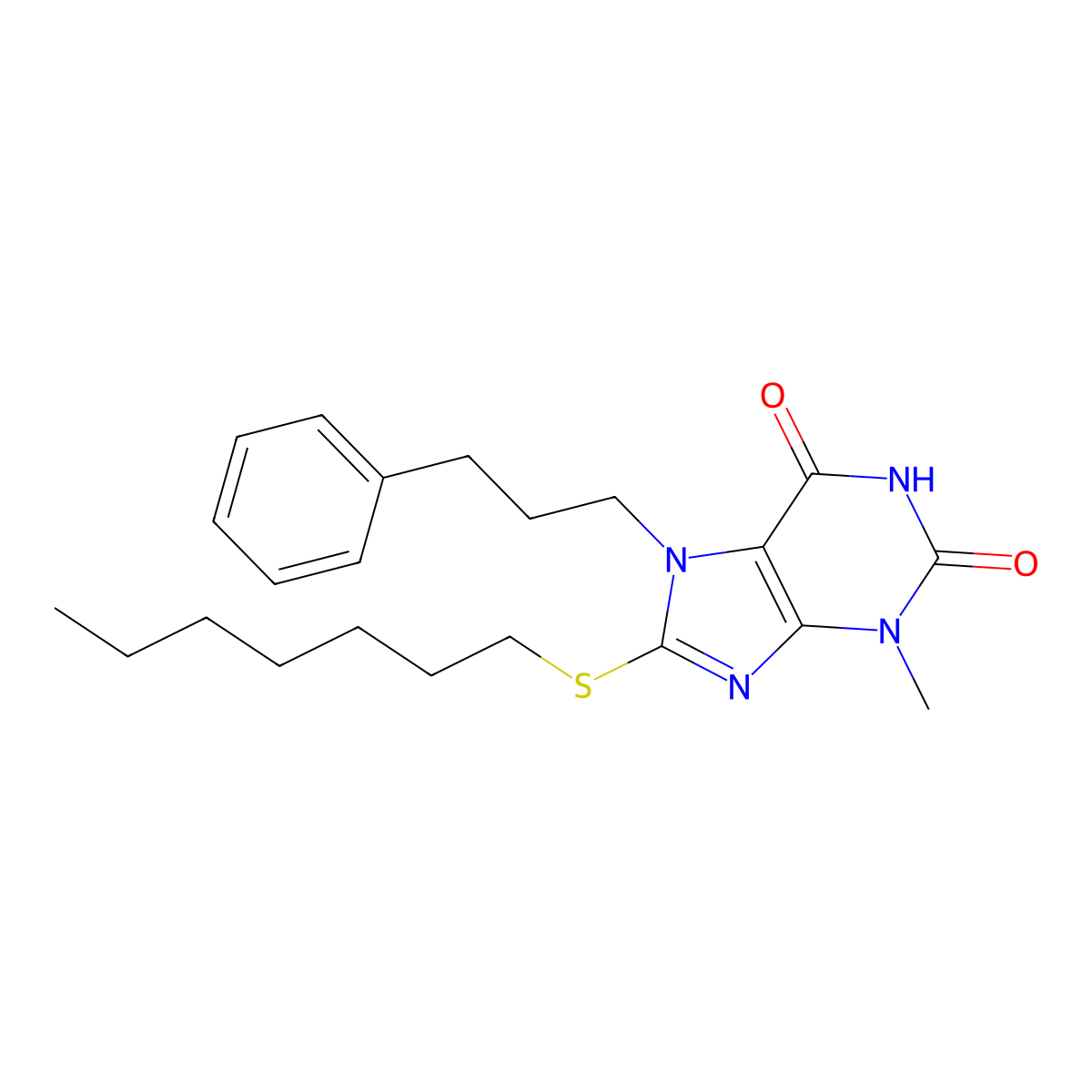 8-(heptylsulfanyl)-3-methyl-7-(3-phenylpropyl)-2,3,6,7-tetrahydro-1H-purine-2,6-dione molecular structure, CAS 316361-27-0