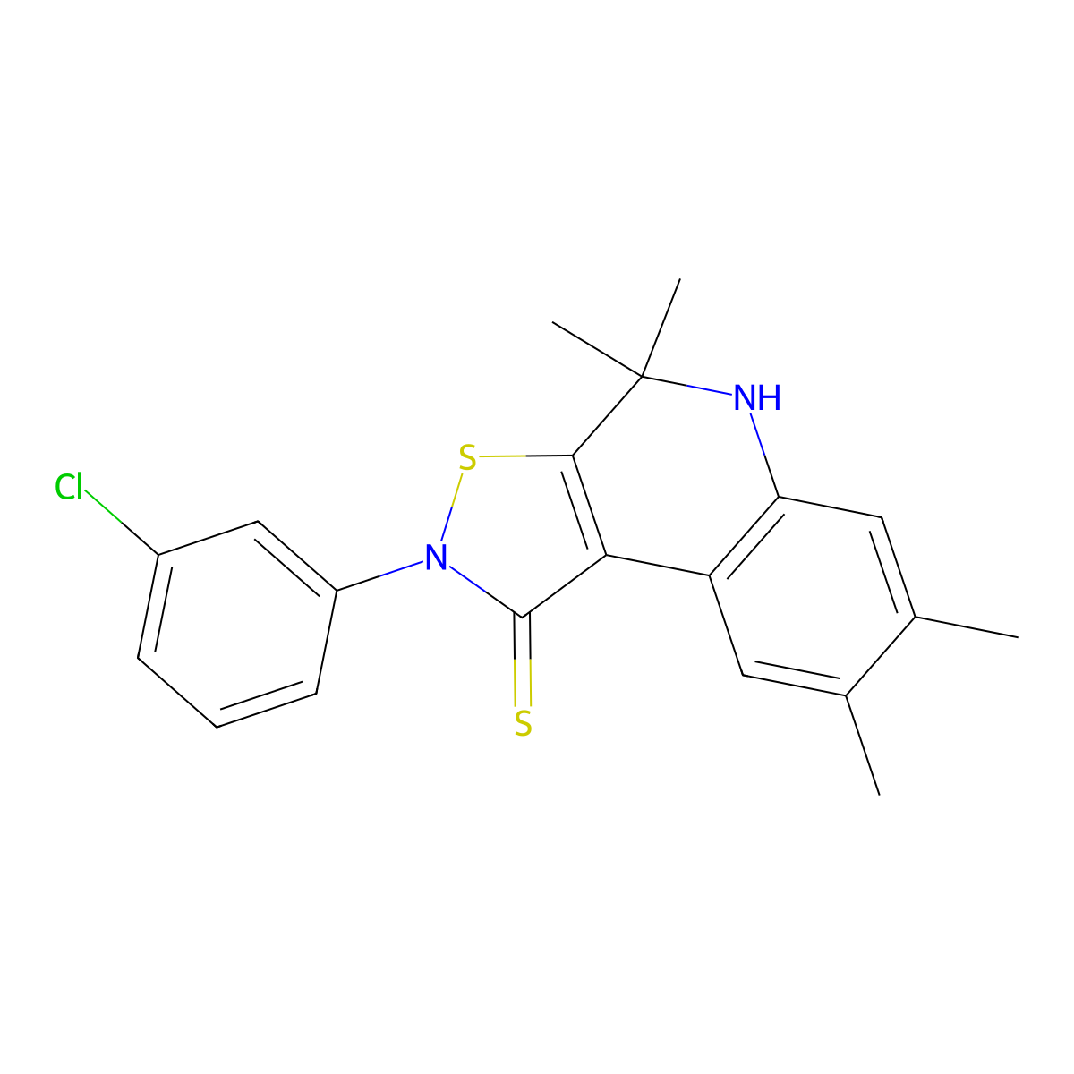 2-(3-chlorophenyl)-4,4,7,8-tetramethyl-5H-[1,2]thiazolo[5,4-c]quinoline-1-thione molecular structure, CAS 316361-30-5
