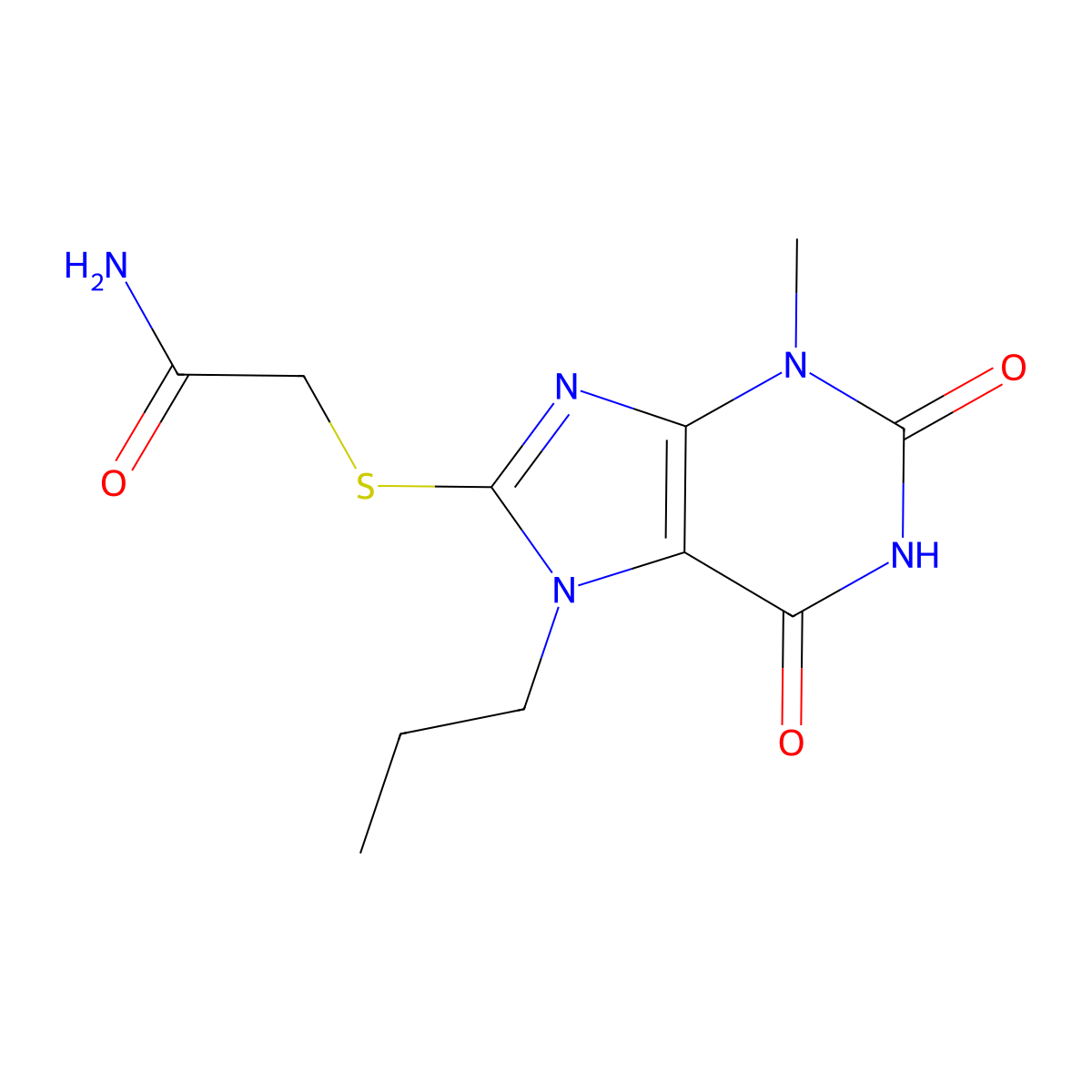 2-[(3-methyl-2,6-dioxo-7-propyl-2,3,6,7-tetrahydro-1H-purin-8-yl)sulfanyl]acetamide molecular structure, CAS 316361-37-2