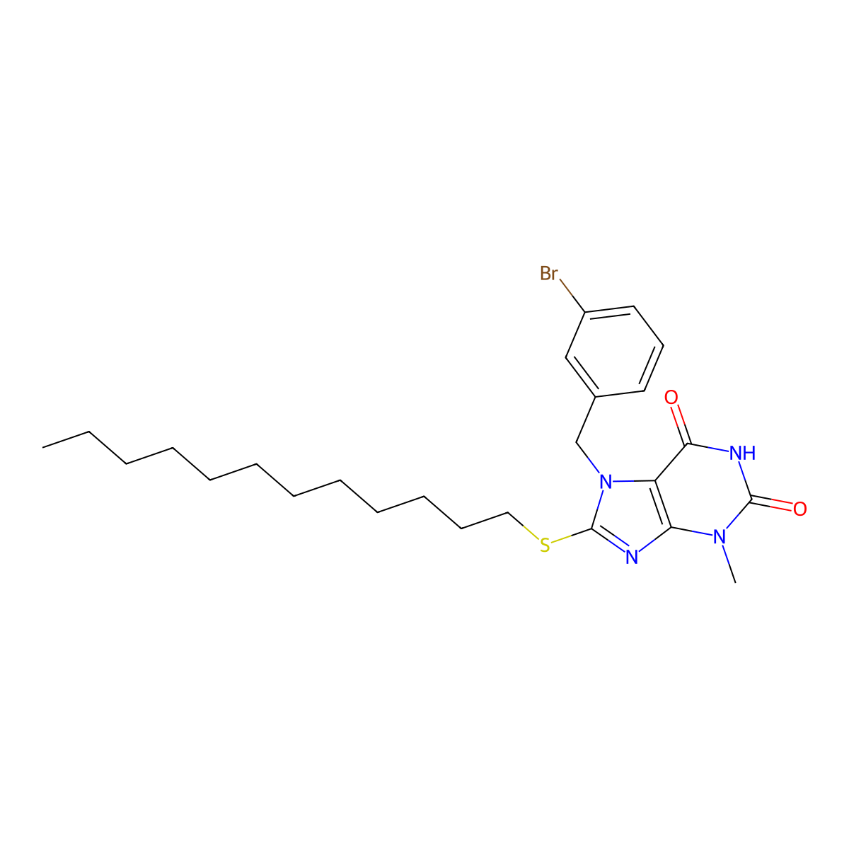 7-(3-bromobenzyl)-8-(dodecylsulfanyl)-3-methyl-3,7-dihydro-1H-purine-2,6-dione molecular structure, CAS 316361-48-5