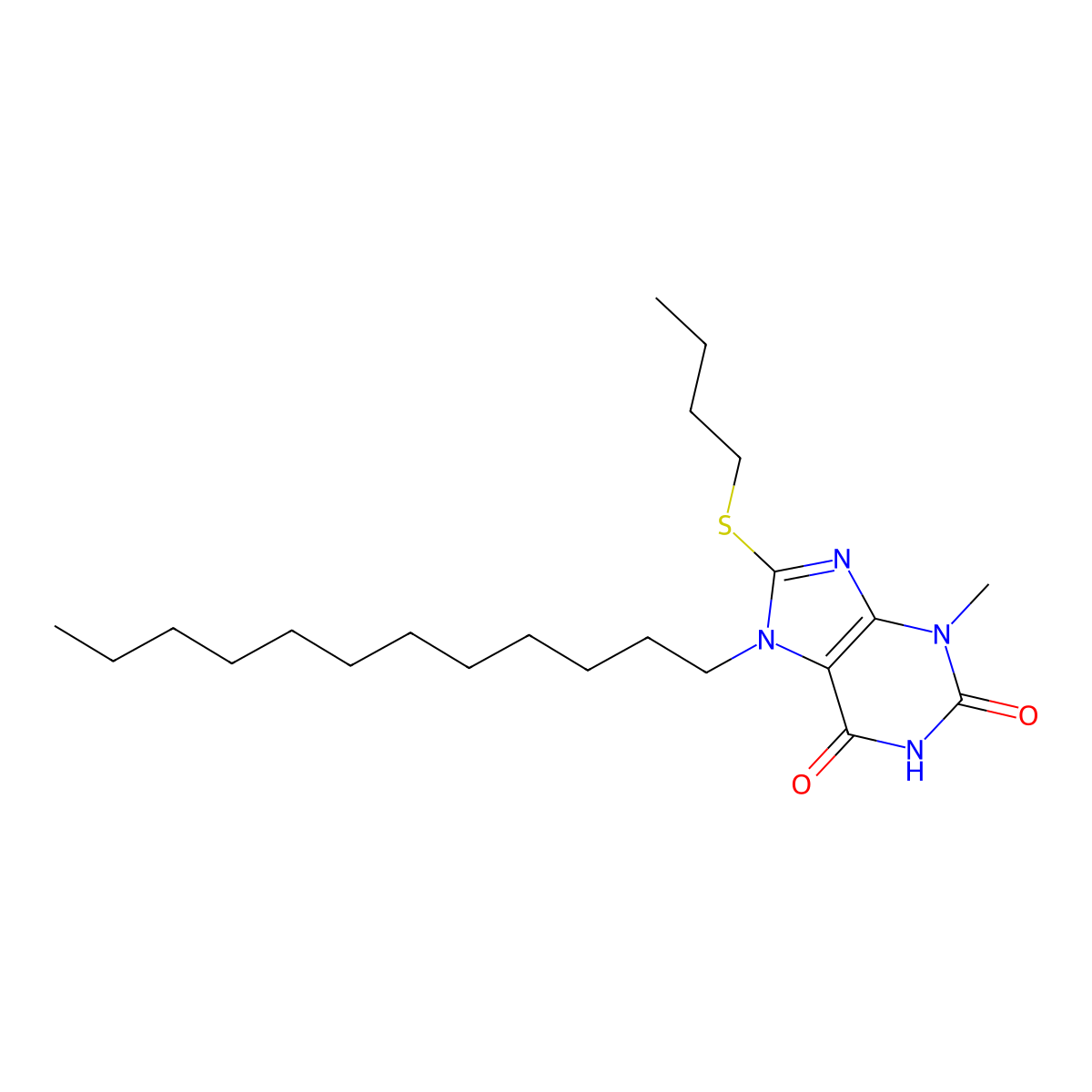 8-(butylsulfanyl)-7-dodecyl-3-methyl-3,7-dihydro-1H-purine-2,6-dione molecular structure, CAS 316361-73-6