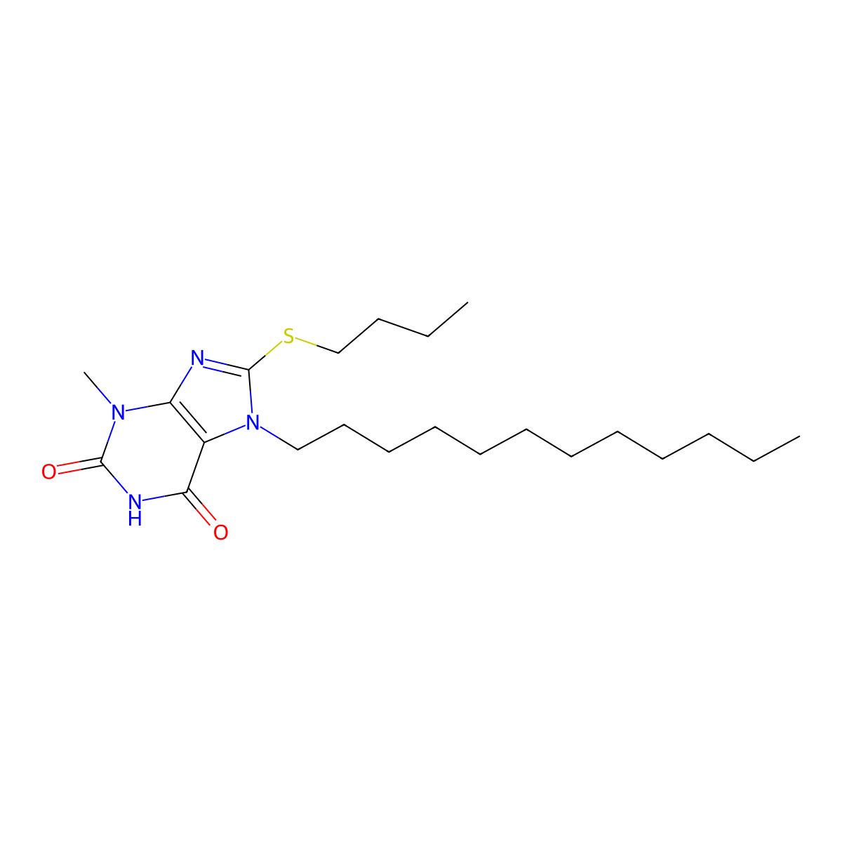8-(butylsulfanyl)-7-dodecyl-3-methyl-3,7-dihydro-1H-purine-2,6-dione molecular structure, CAS 316361-73-6