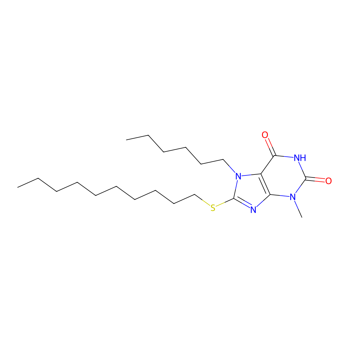 8-(decylsulfanyl)-7-hexyl-3-methyl-3,7-dihydro-1H-purine-2,6-dione molecular structure, CAS 316361-79-2
