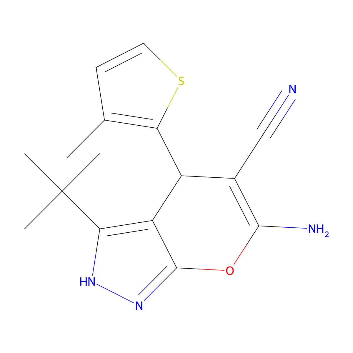 6-Amino-3-tert-butyl-4-(3-methyl-2-thienyl)-1,4-dihydropyrano[2,3-c]pyrazole-5-carbonitrile molecular structure, CAS 316361-85-0