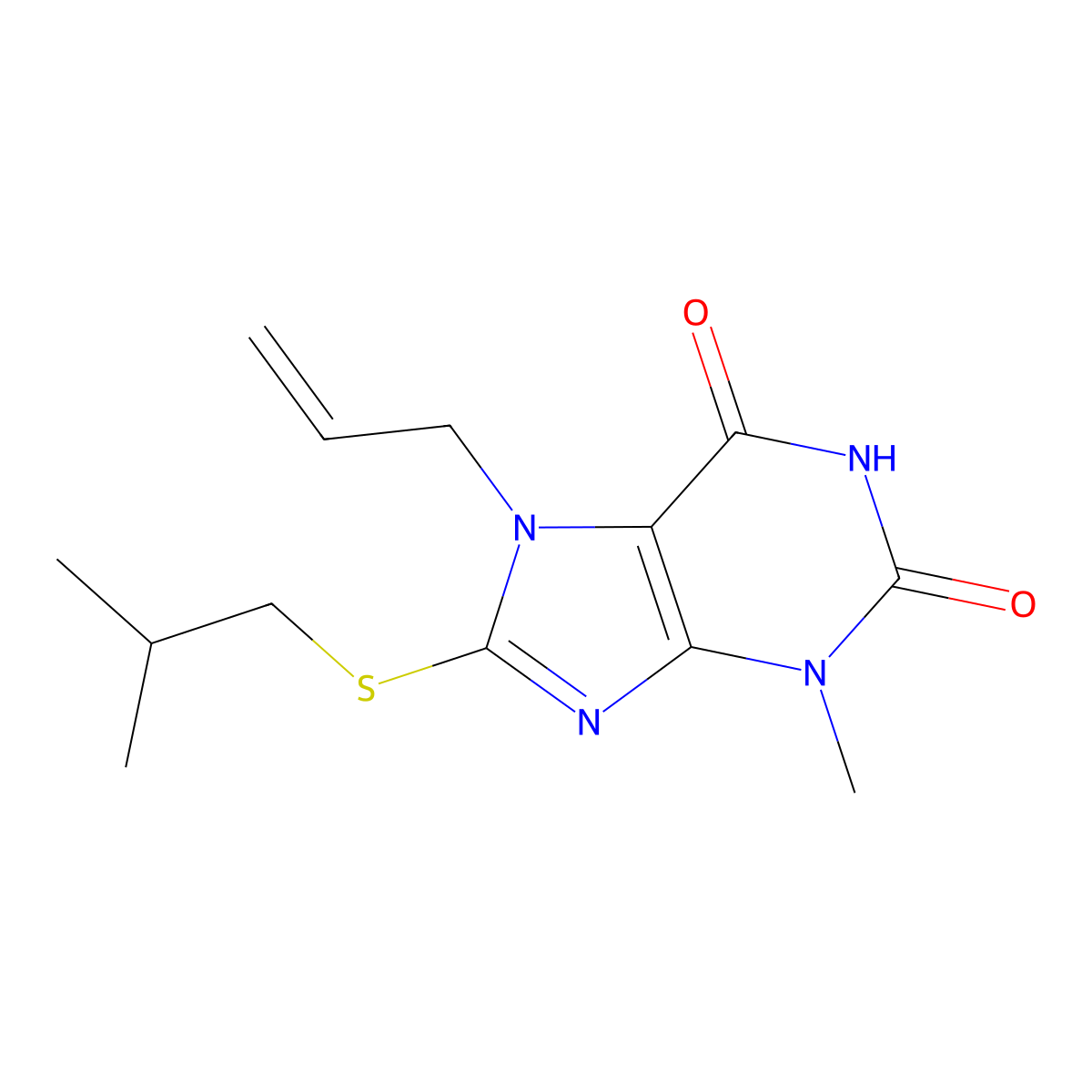7-allyl-8-(isobutylthio)-3-methyl-1H-purine-2,6(3H,7H)-dione molecular structure, CAS 316361-87-2