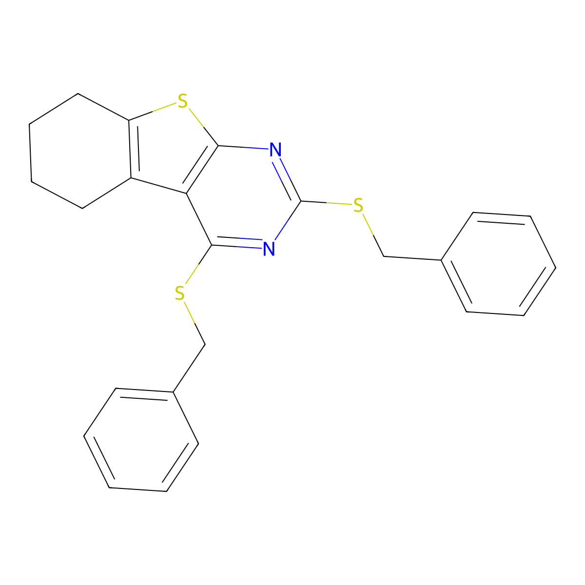 2,4-Bis(benzylsulfanyl)-5,6,7,8-tetrahydro[1]benzothieno[2,3-d]pyrimidine molecular structure, CAS 316361-90-7