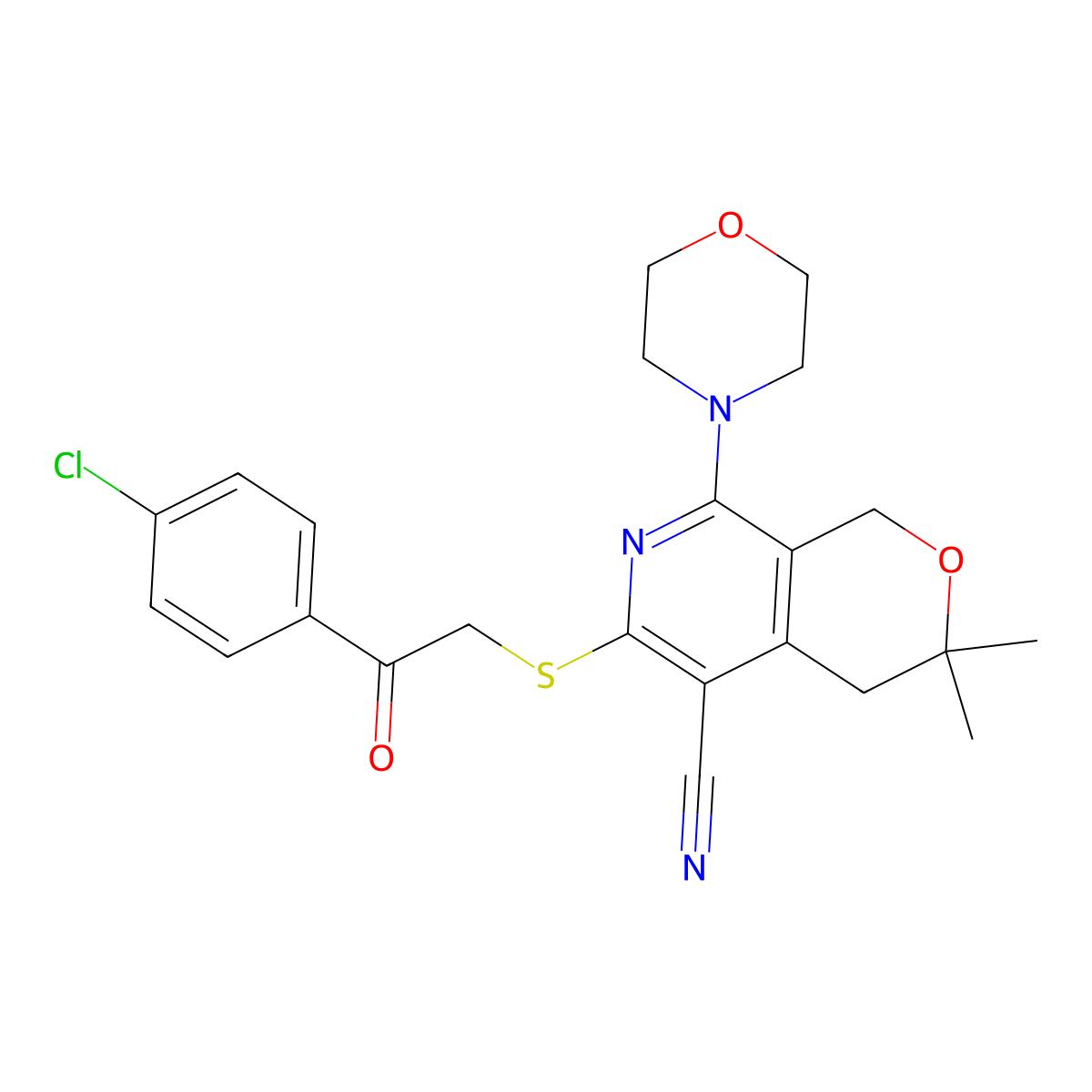 6-[2-(4-Chlorophenyl)-2-oxoethyl]sulfanyl-3,3-dimethyl-8-morpholin-4-yl-1,4-dihydropyrano[3,4-c]pyridine-5-carbonitrile molecular structure, CAS 316362-02-4