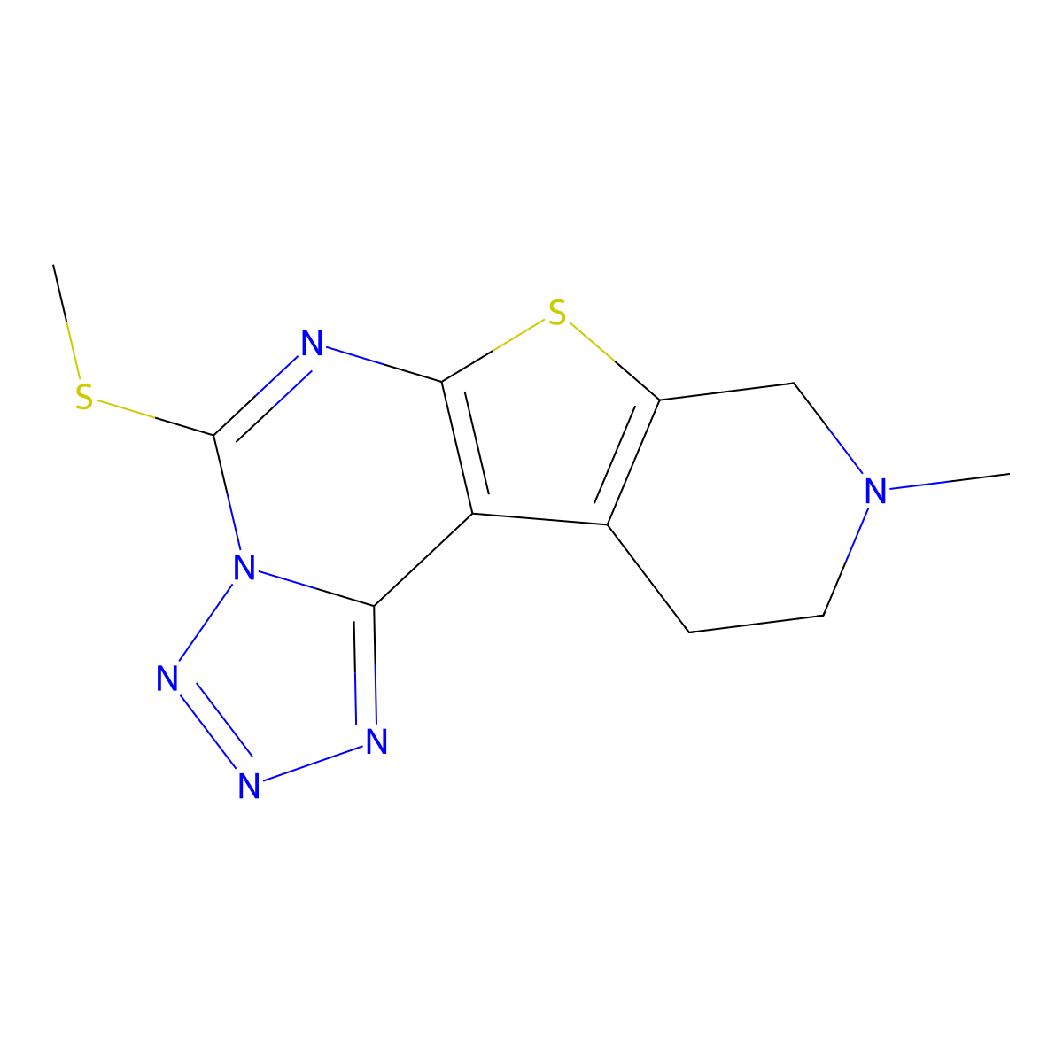 9-Methyl-5-(methylthio)-8,9,10,11-tetrahydropyrido[4',3':4,5]thieno[3,2-e]tetrazolo[1,5-c]pyrimidine molecular structure, CAS 316362-03-5