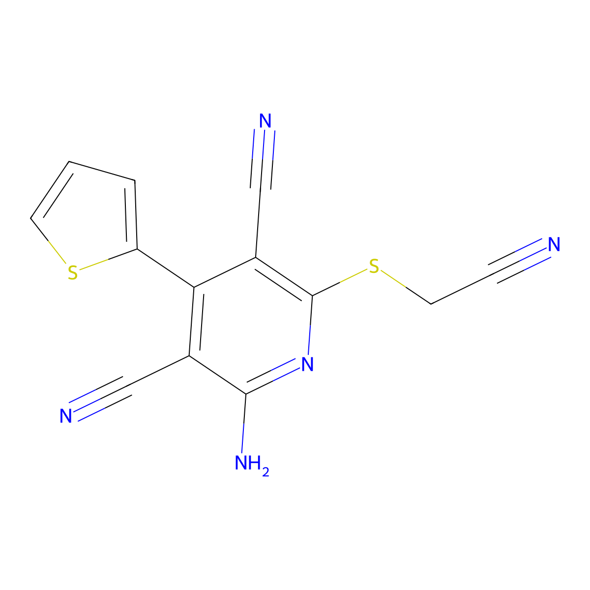2-Amino-6-(cyanomethylsulfanyl)-4-thiophen-2-ylpyridine-3,5-dicarbonitrile molecular structure, CAS 316362-18-2