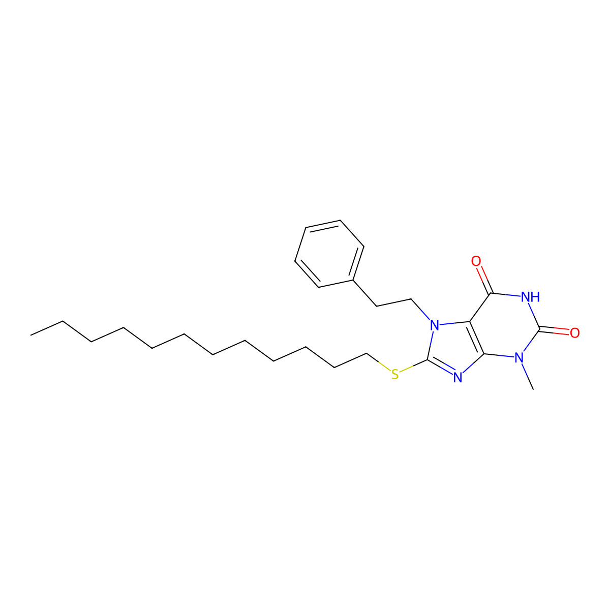 8-(dodecylsulfanyl)-3-methyl-7-(2-phenylethyl)-3,7-dihydro-1H-purine-2,6-dione molecular structure, CAS 316362-25-1